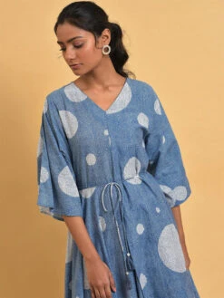 W Blue Cotton Polka Printed Dress -Saree Luxe Shop w blue cotton polka printed dress 168007056323few18778 120825 5