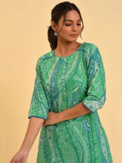 W Printed Green Cotton Co Ord Set -Saree Luxe Shop w printed green cotton co ord set 1692765693as2755962 4