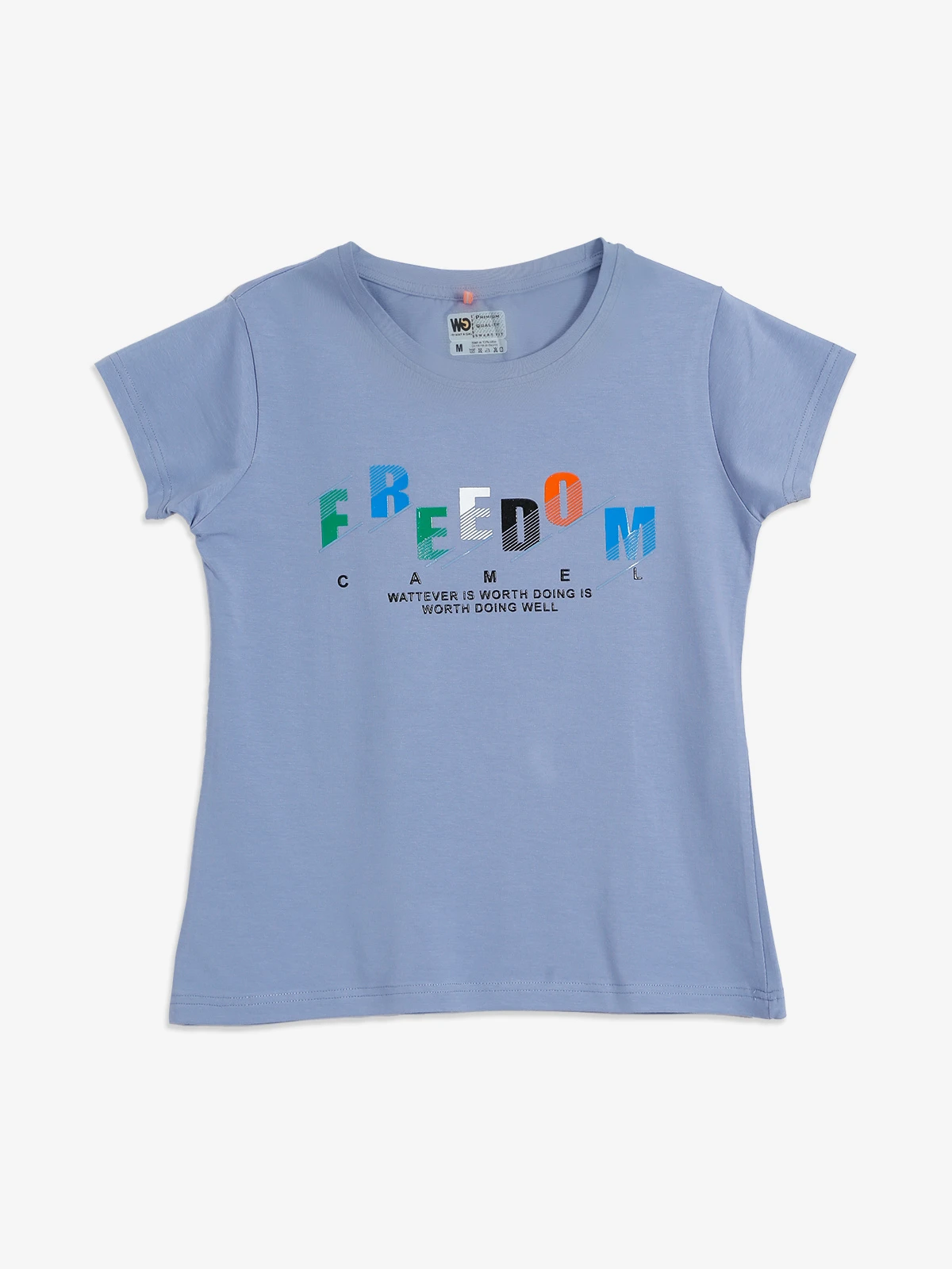 Wat A Gal Stone Blue Printed Cotton T Shirt - Image 2