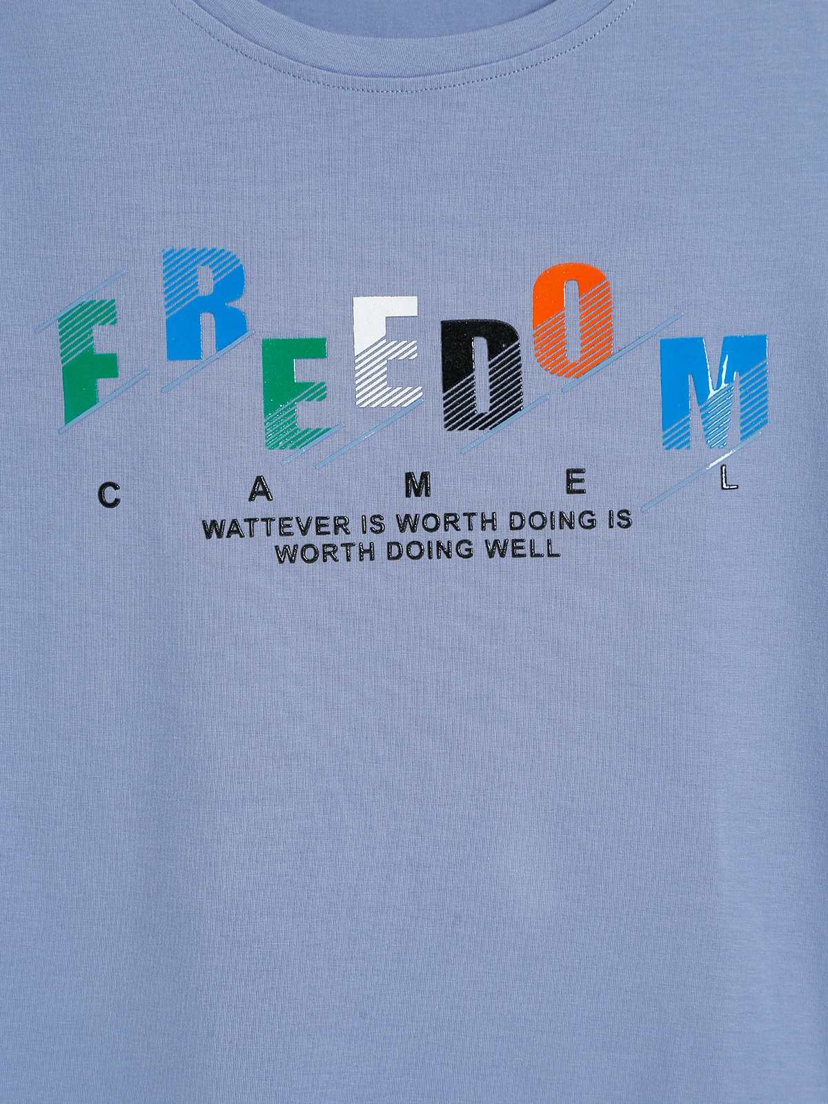 Wat A Gal Stone Blue Printed Cotton T Shirt - Image 3