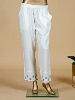 White Cotton Co Ord Set With Embroidery