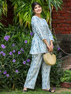 White Rayon Cotton Printed Co Ord Set