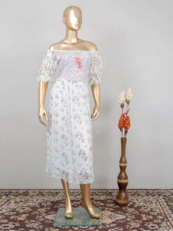 White Georgette Printed Dress For Casual