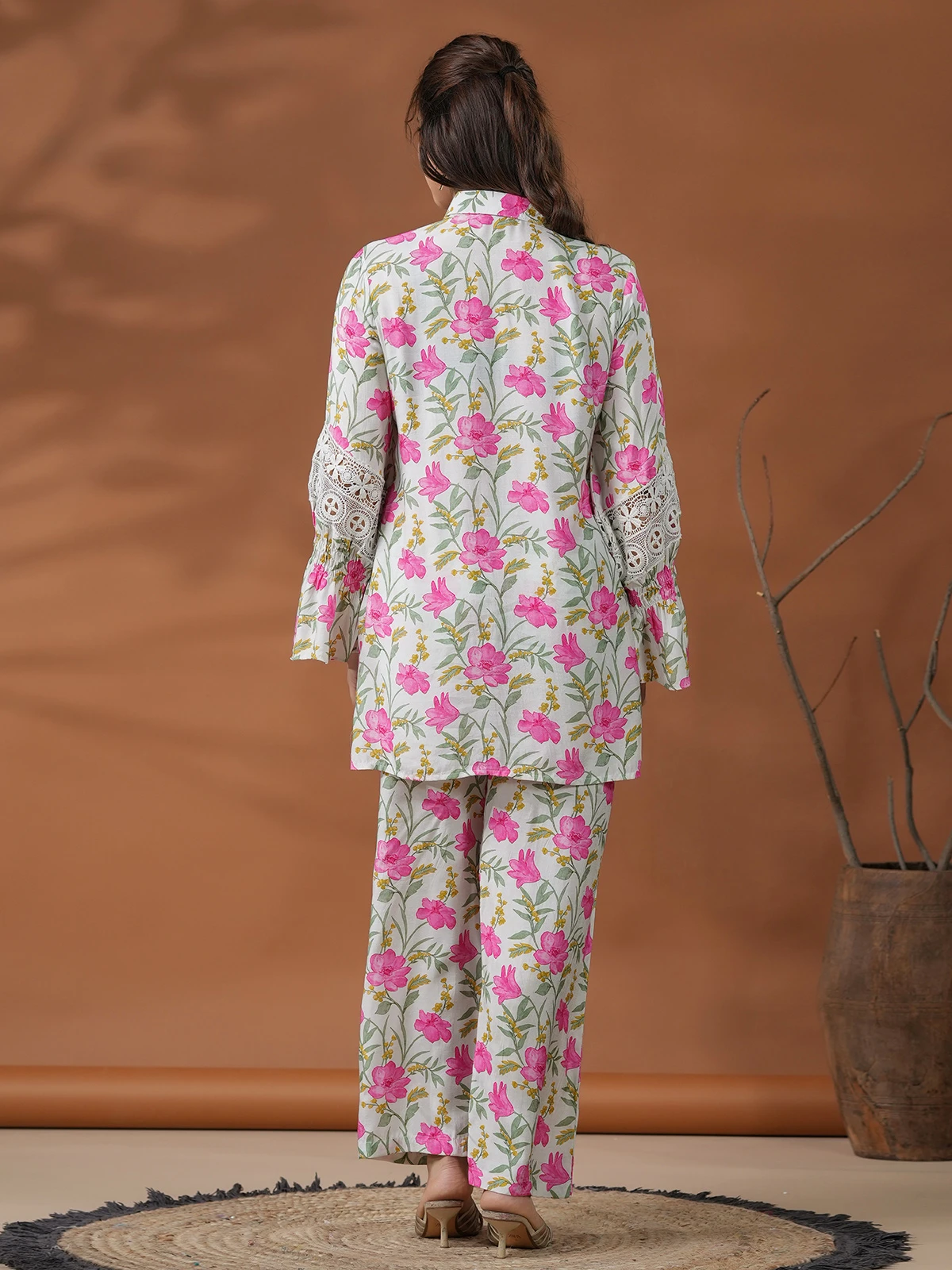 White Modal Silk Floral Printed Co Ord Set - Image 5