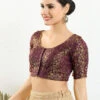 Wine Jacquard Zari Weaving Blouse