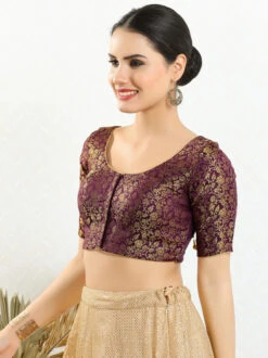Wine Jacquard Zari Weaving Blouse