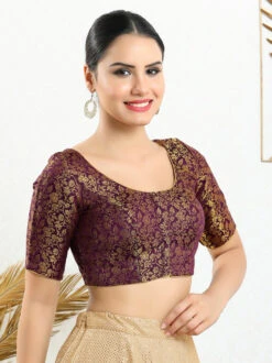Wine Jacquard Zari Weaving Blouse -Saree Luxe Shop wine jacquard zari weaving blouse 1684141256x 1126 elb wine 5