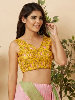 Yellow Floral Printed Blouse -Saree Luxe Shop yellow floral printed blouse 1704884057ssb4569 yllw 2