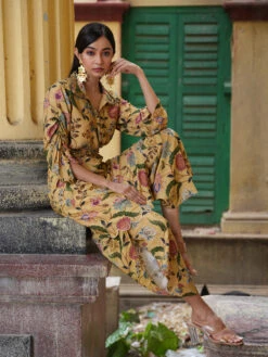 Yellow Muslin Printed Co Ord Set -Saree Luxe Shop yellow muslin printed co ord set 1697260176jk 332 4